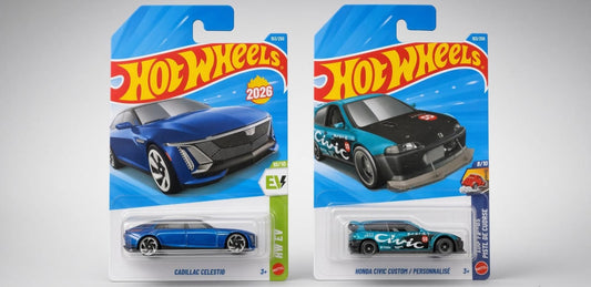 Hotwheels 2026 Cadillac Celestiq & Honda Civic Custom Drag Racers – Electric Luxury Meets JDM Racing Style