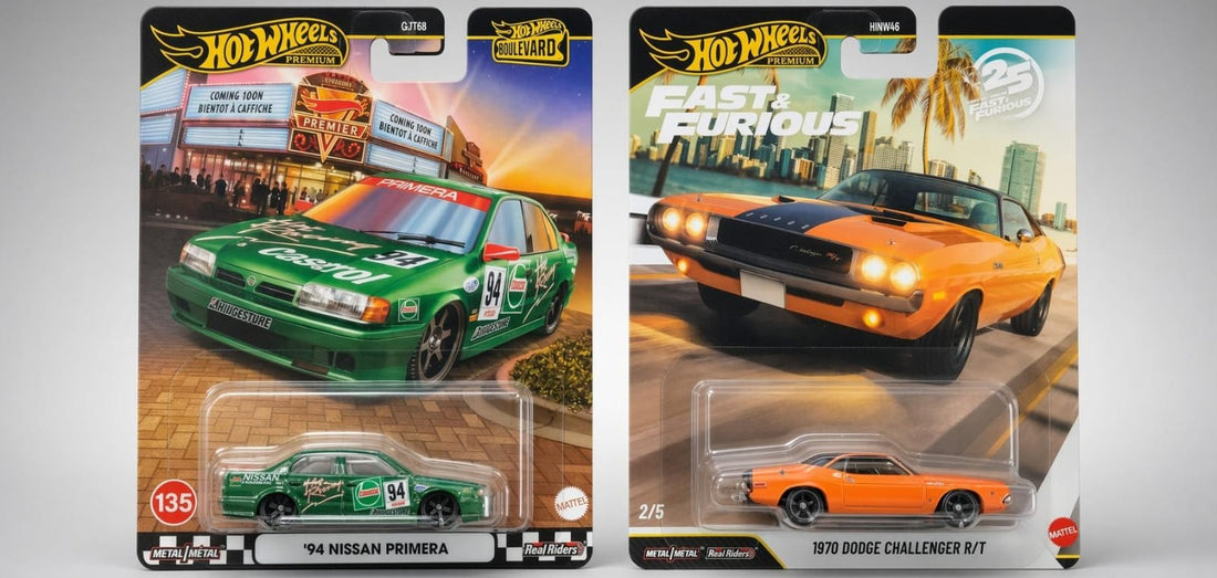 Hotwheels Premium ’94 Nissan Primera & 1970 Dodge Challenger R/T – JDM Meets American Muscle