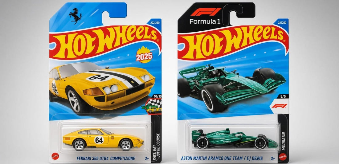 Hotwheels Ferrari 365 GTB4 Competizione & Aston Martin Aramco F1: A Perfect Blend of Racing Heritage and Modern Motorsport