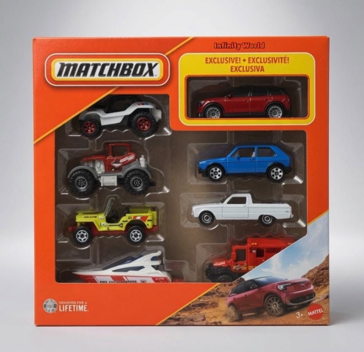 Matchbox 2024 Ford Explorer Bev, Volkswagena Golf Mk1, 1961 Ford Ranchero, 4X4 Scrambulance, Baja Bandit, Dirtstroyer, Jeep Willys, Coas 2 Coast t