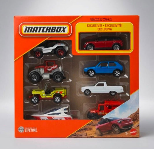 Matchbox 2024 Ford Explorer Bev, Volkswagena Golf Mk1, 1961 Ford Ranchero, 4X4 Scrambulance, Baja Bandit, Dirtstroyer, Jeep Willys, Coas 2 Coast t