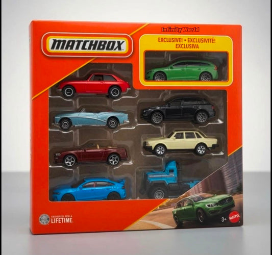 Matchbox 1971 Mgb Gt Coupe/Coupe, 1953 Buick Skylark Convertible Decapotable, 2018 Ford Mustang Convertible/ Decapotable,2024 HondaCivic Type R,2016Volvo V60 Wagon, 2018 Bentley Bentayga 1986 Volvo 240,Torque Titan
