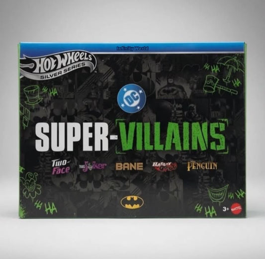 Hot Wheels DC Super-Villains Silver Series – Joker, Harley Quinn, Bane, The Penguin,Two Face